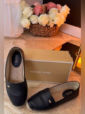 Michael Kors Kendrick Leather Slip-On Espadrille Flats in Admiral Blue